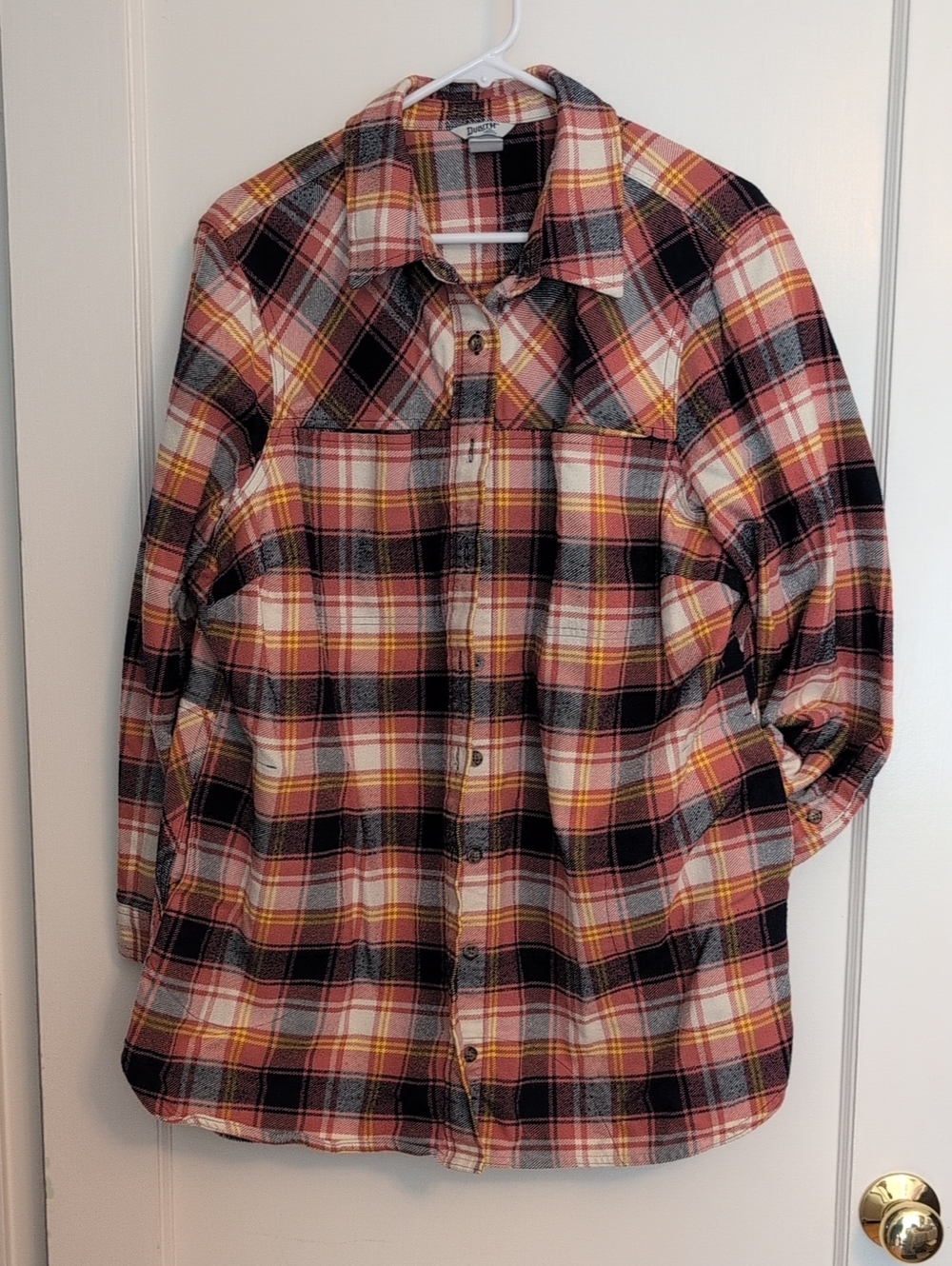 Vintage-Inspired Plaid Button-Up Shirt - Pink Black Yellow